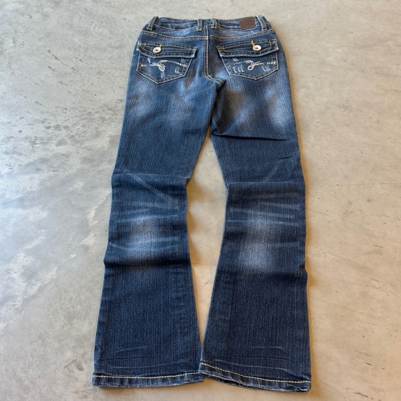 Justice Other - Justice Jeans Mens Dark Wash Distressed Bootcut Denim Rhinestone Pockets 24x27
